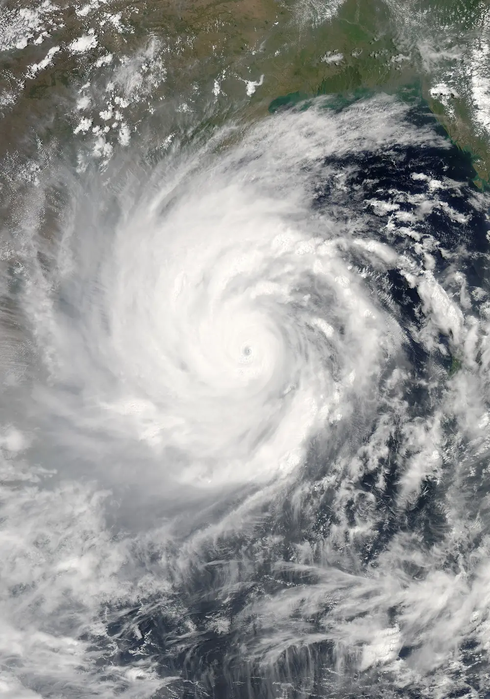 True-colour satellite image of Super Cyclonic Storm Amphan over the Bay of Bengal with a clear eye
