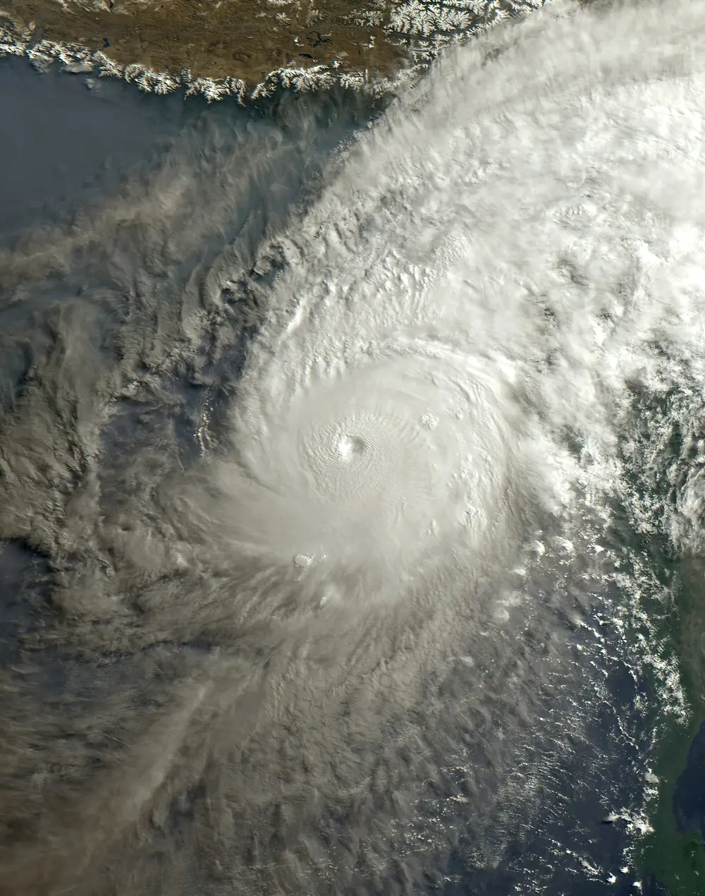 Satellite image of Cyclone Mocha at peak intensity over the north-east Bay of Bengal