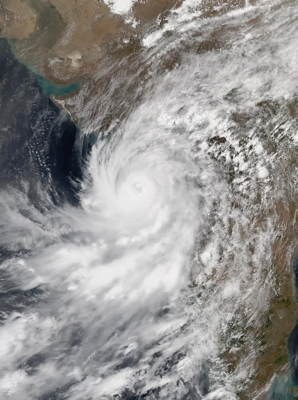 Satellite image of Cyclone Nisarga approaching the Maharashtra coast near Mumbai